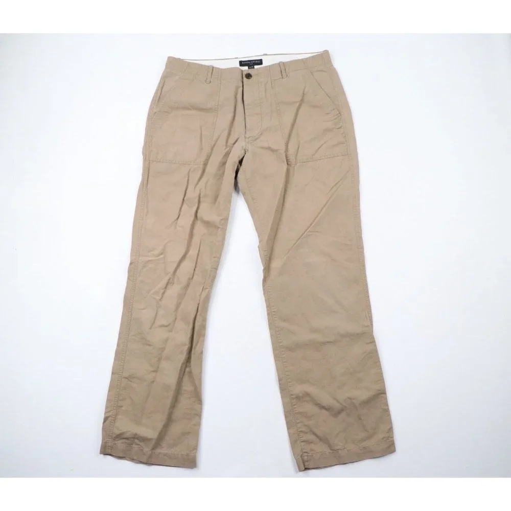 Vintage Banana Republic Mens 36x34 Faded Linen Blend Wide Leg Pants Khaki Brown